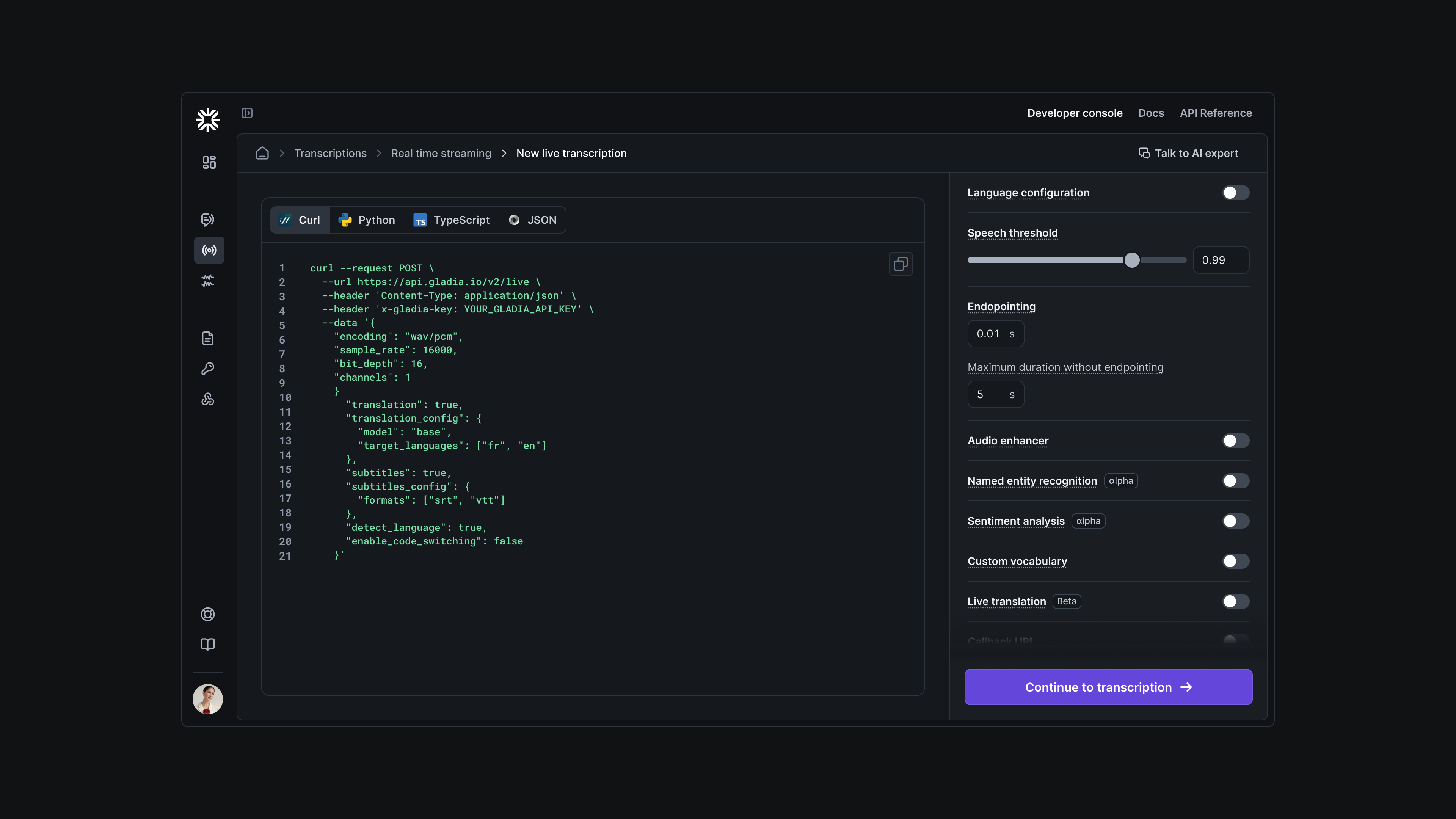 Gladia AI speech-to-text platform design